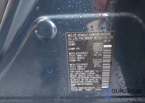 2015 Nissan Rogue Sv z USA, uszkodzony, nr VIN KNMAT2MT2FP546648